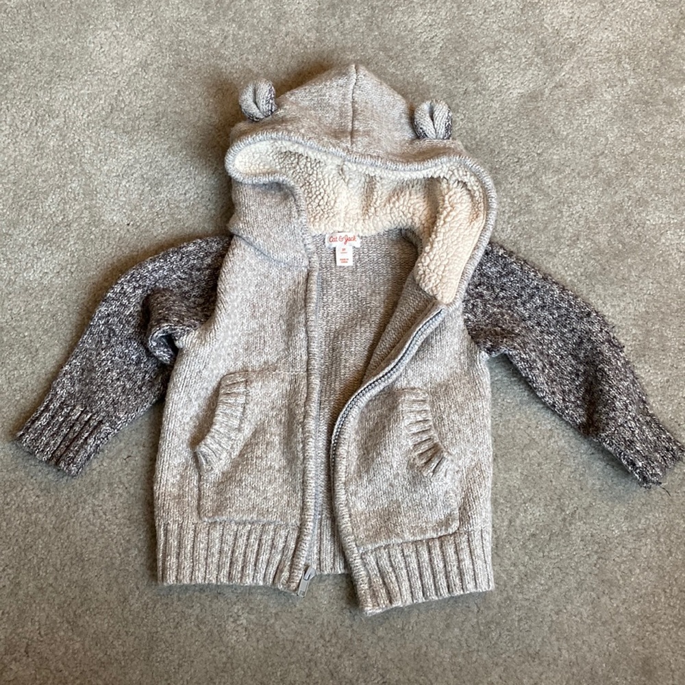 Cat & Jack Grey Knitted 2T Hooded Zipper Sweater Jacket